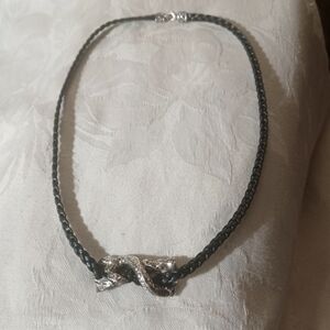 John Hardy Naga Dragon and Leather Chain Necklace, SS, 19 inches